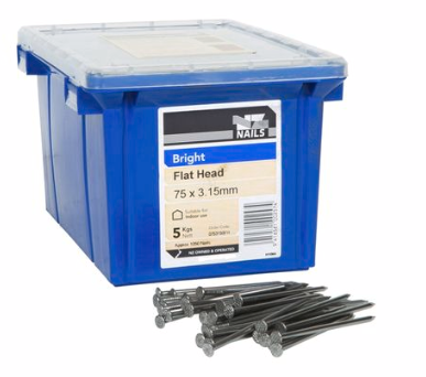NAIL 5KG 75MM BRIGHT STEEL FLAT HEAD