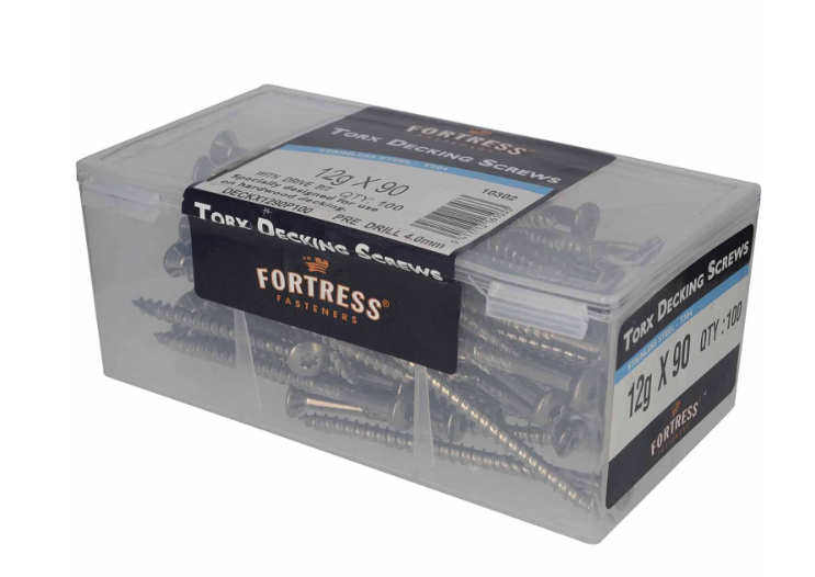 SCREW 12 X 90 CSK DECKSCREW S/S BOX 100