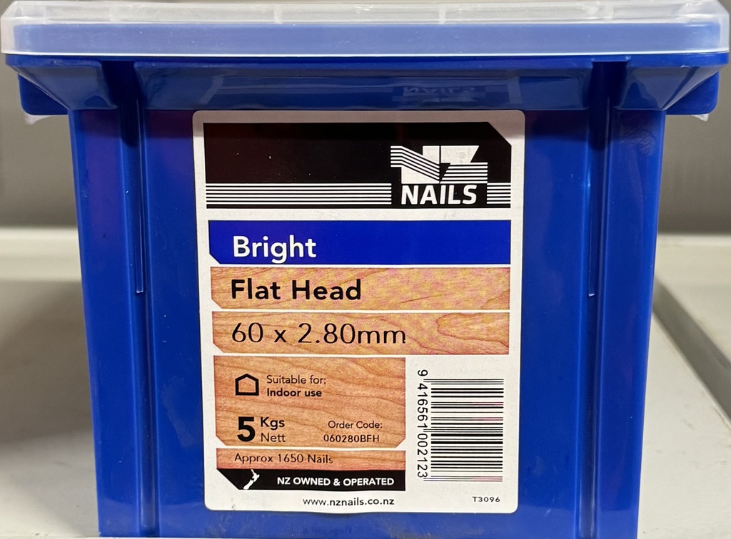 NAIL 5KG  60 x 2.8MM  BRIGHT STEEL FLAT HEAD