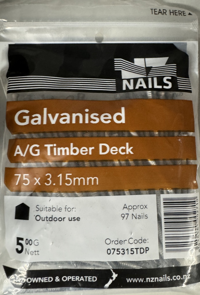 NAIL 500g  75 x 3.15mm GALV DECKING AG