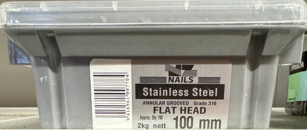 NAIL 2KG 100 x 4.00mm FLAT HEAD STAINLESS