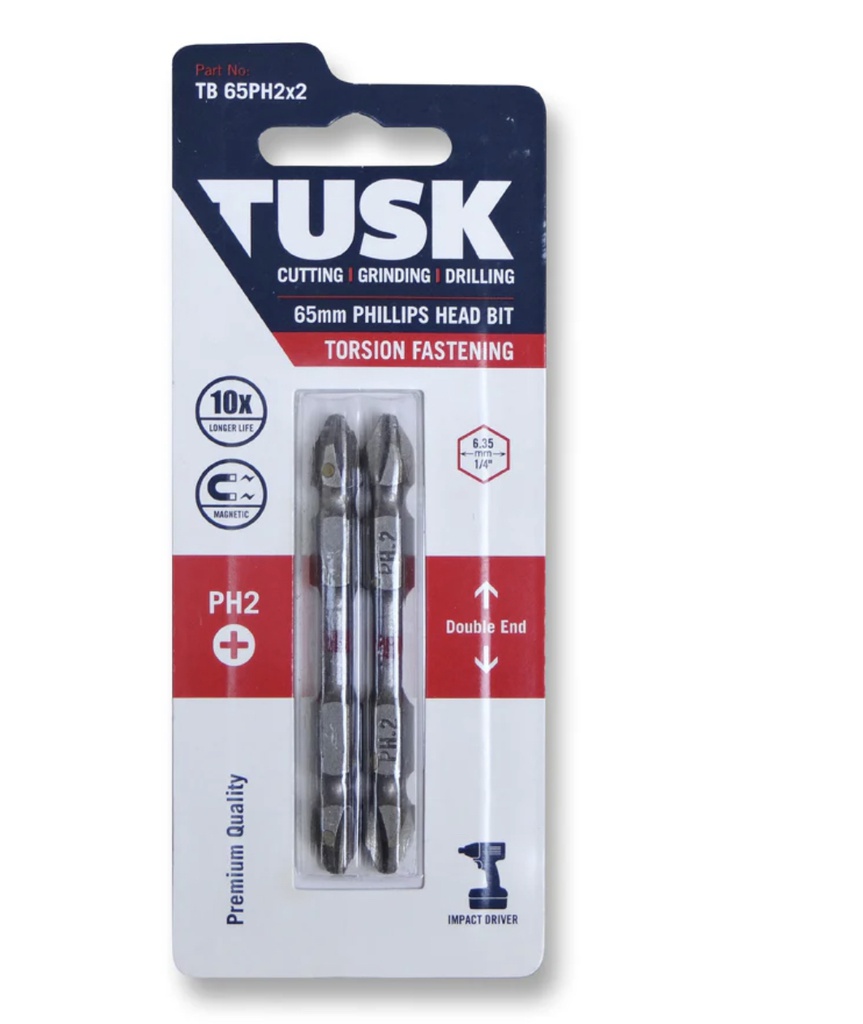 TUSK TORSION BITS PH2 65mm 2pc