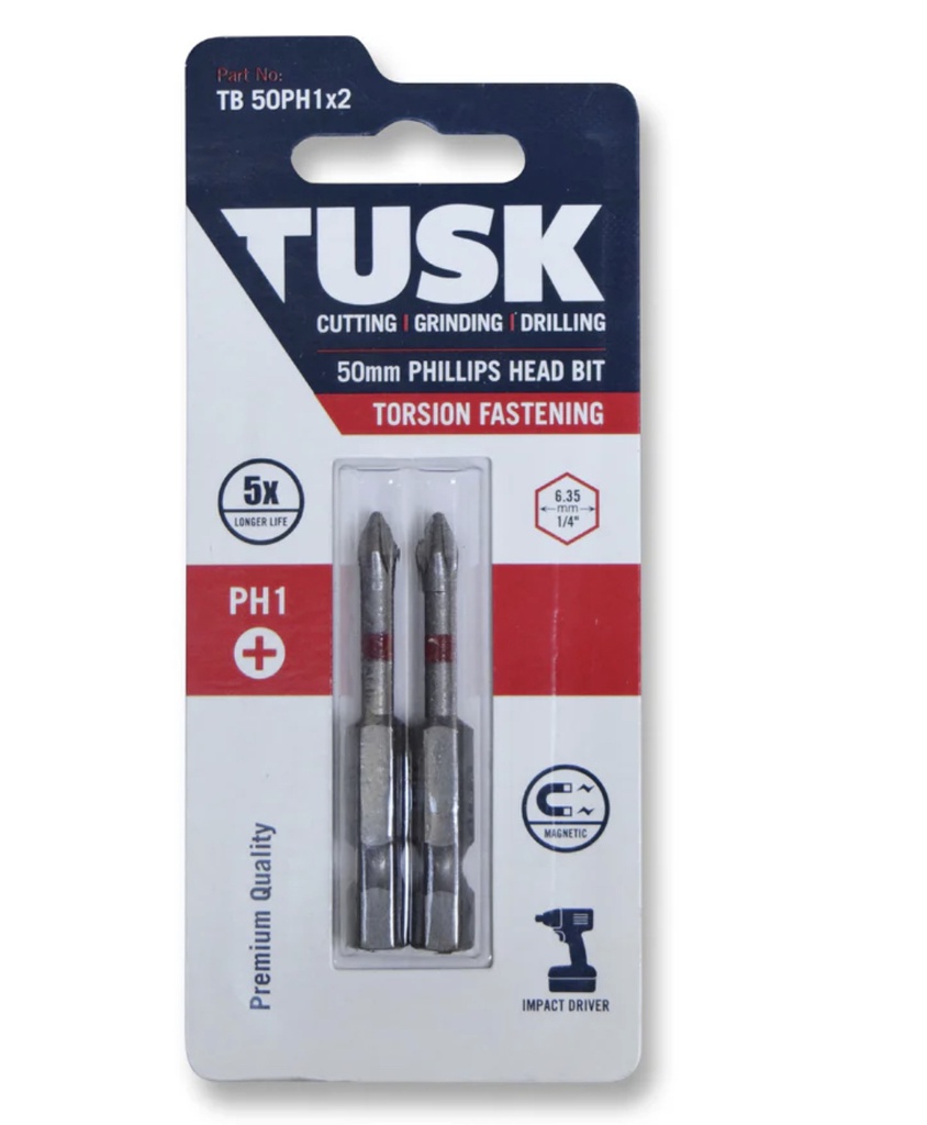 TUSK TORSION BITS PZ1 50mm 2pc