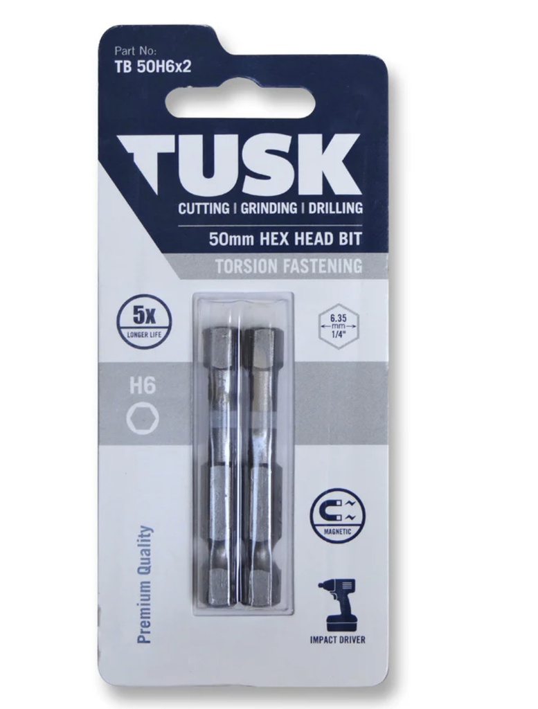 TUSK TORSION BITS HEX 6 50mm 2pc