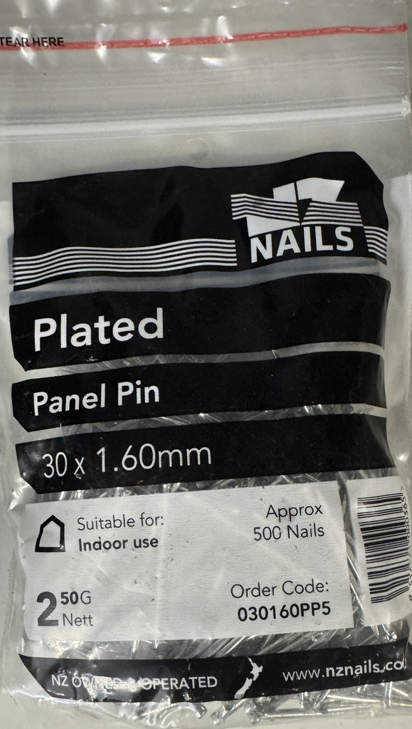 NAIL 500g  30 x 1.6mm PLATED PANEL