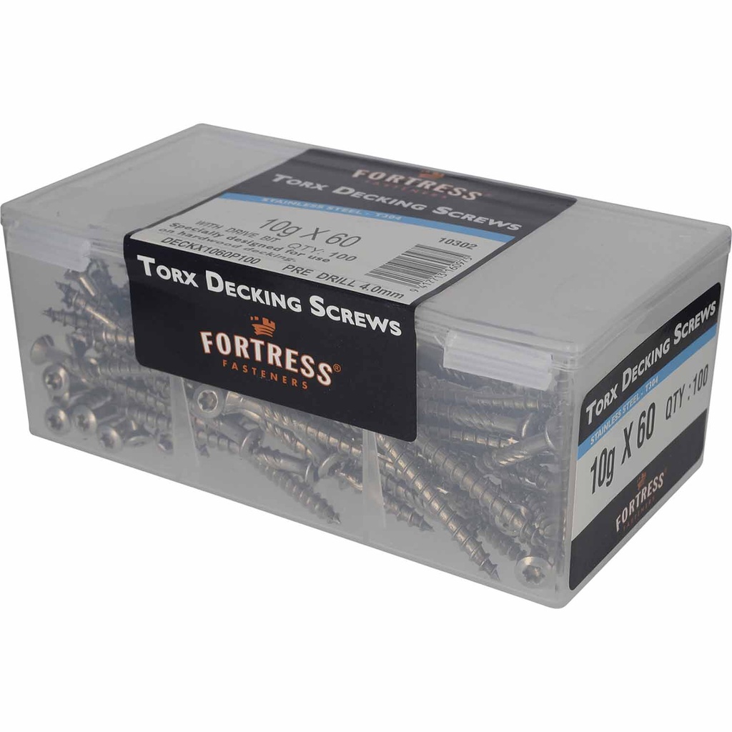 SCREW 10 X 60 RAISED HEAD DECKSCREW S/S 100 MSL