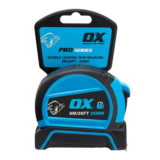 OX TRADE DOUBLE LOCKING TAPE MEASURE - 8M/25MM