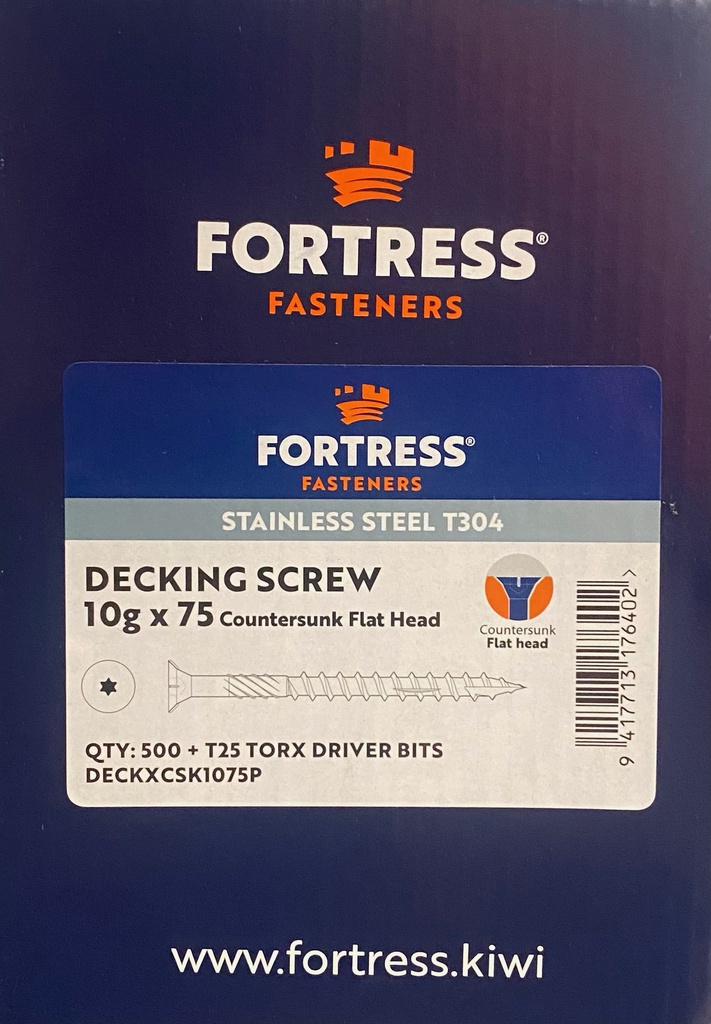 SCREW 10 X 75 COUNTERSUNK DECKSCREW S/S 500 BOX MILSON